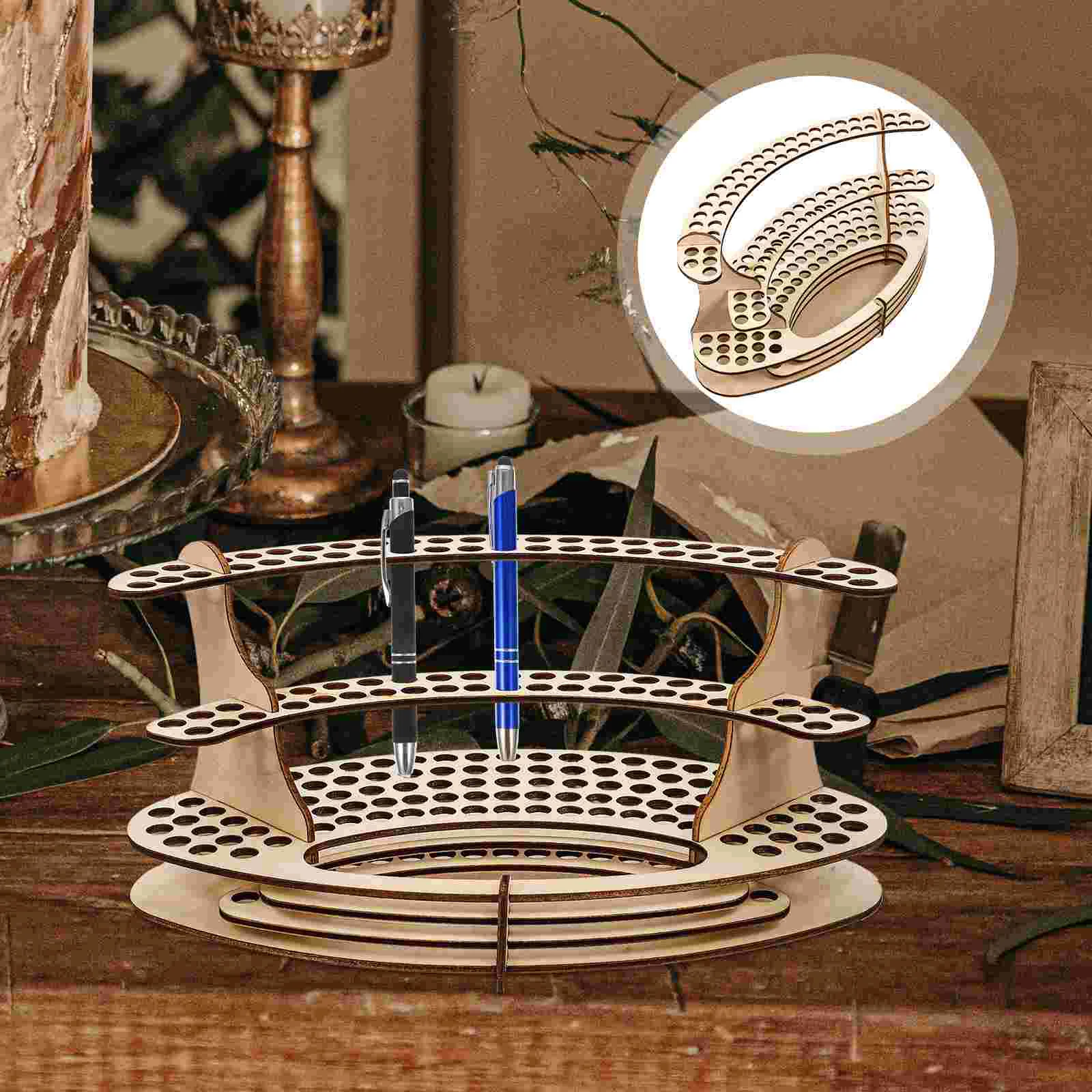 

Ballpoint Pens DIY Wooden Holder Display Rack Bracket Desktop Organizer Slots Office For Pencil Storage