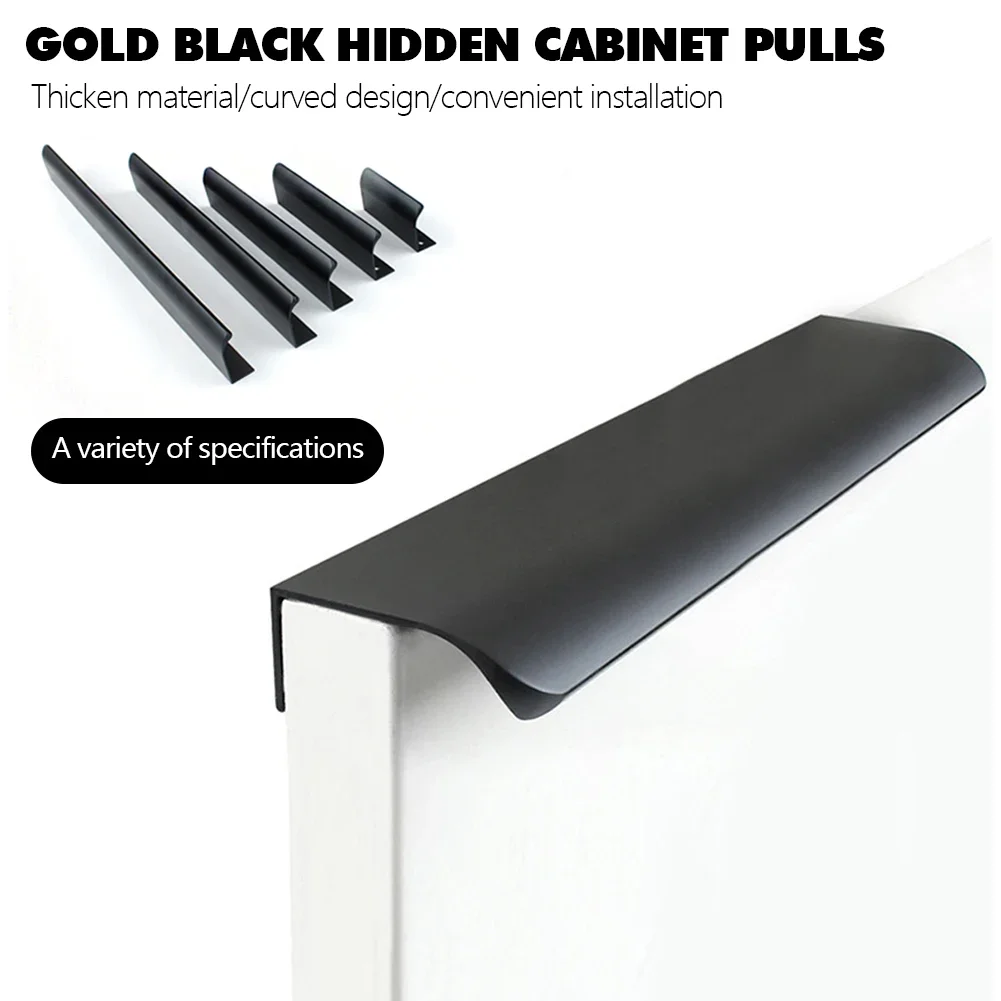 Gold Black Hidden Cabinet Pulls Aluminum Alloy Kitchen Cupboard Handles Drawer Knobs Furniture Handle Bedroom Hardware