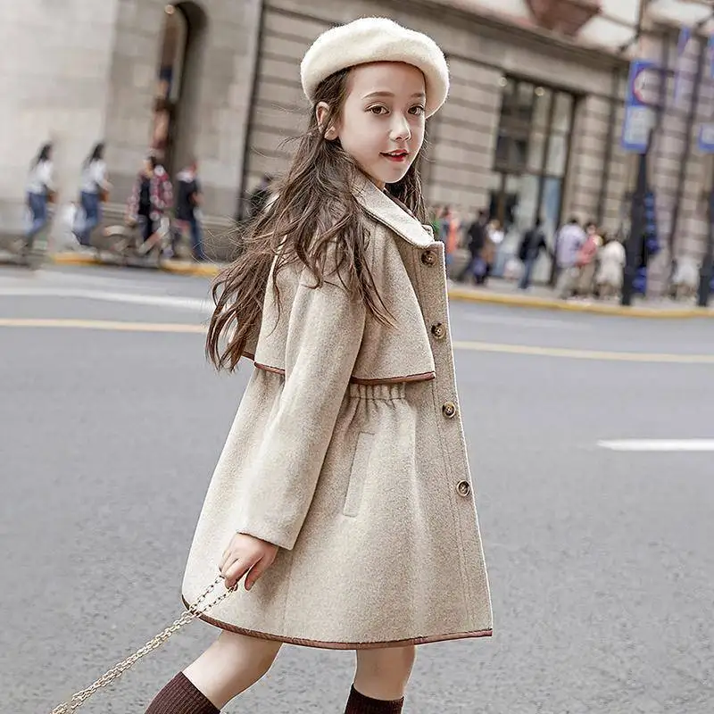 여아 모직 코트, 두꺼운 따뜻한 겉옷, 어린이 의류, 방풍 모직 재킷, 십대 소녀 긴 코트, 겨울 패션, 2024 신상