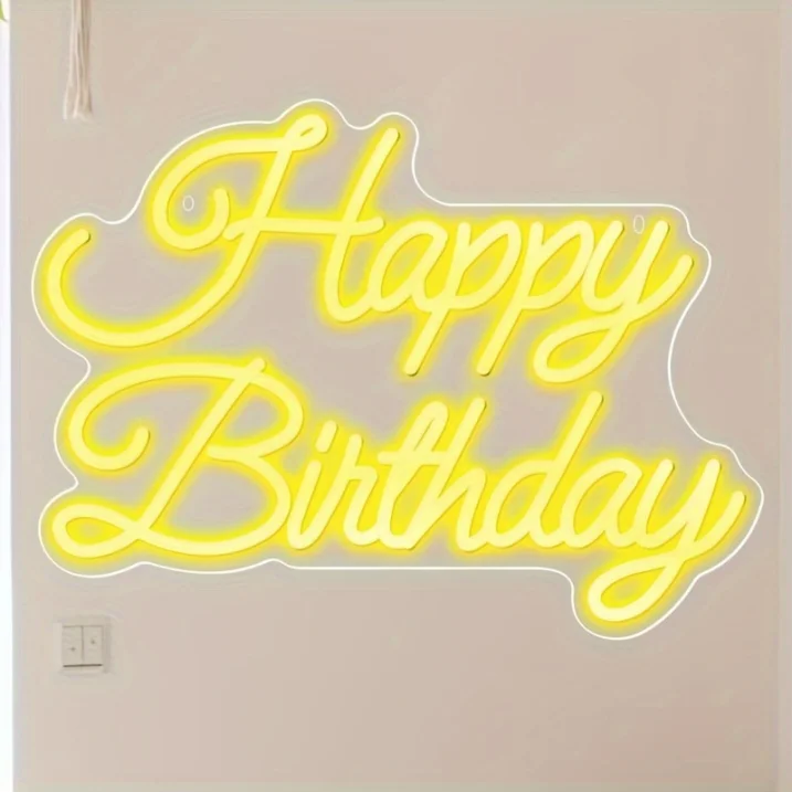 Pink Glow USB Dimmable Happy Birthday Neon Sign - Romantic Decor for Parties and Celebrations