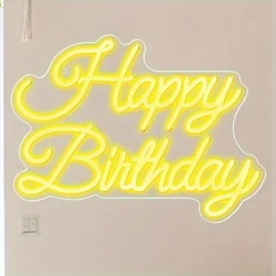 Pink Glow USB Dimmable Happy Birthday Neon Sign - Romantic Decor for Parties and Celebrations (40x30cm)