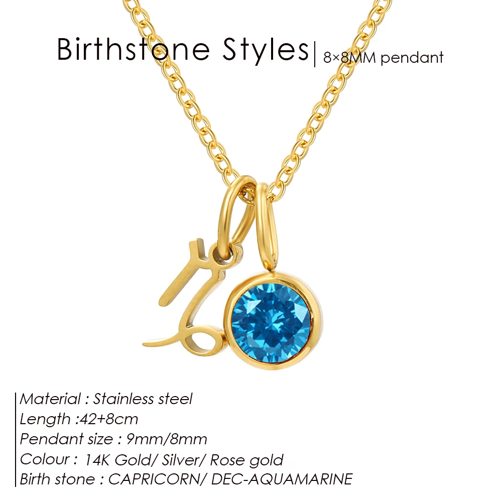 Edelstahl Frauen Birthstone Konstellation 2 Stück Anhänger Halskette 12 Zirkonia DIY Halskette Geburtstag Charms Schmuck 2025 – Detail 18
