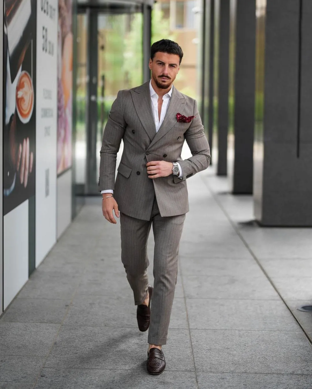 Men's Suit 2 Pieces Blazer Pants Double Breasted Peaked Lapel Business Pinstripes Work Wear FormalWedding Groom Costume Homme