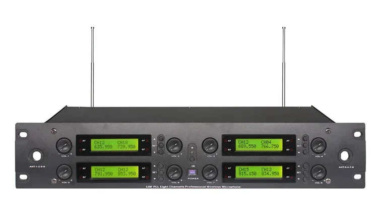 UHF 구매 무선 마이크, 8 채널 FM, LED 조명, 노래용 무선 마이크, DC 13.8V 1500ma, 공장 도매
