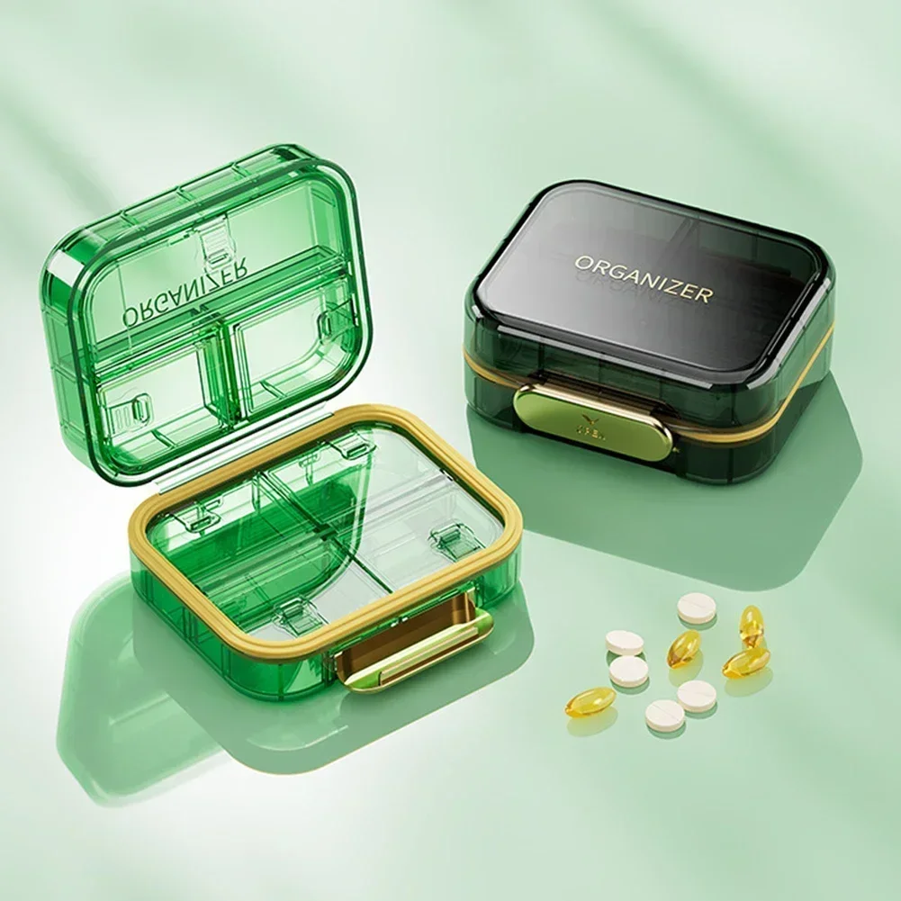 4 Grids Cross Print Pill Box Medicine Box Outdoor Home Pill Case Portable Mini Plastic Pill Storage Transparent Pocket