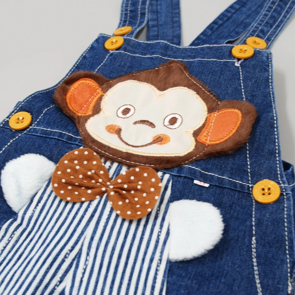 Kidscool Baby Summer Cotton Denim 3D Cartoon Monkey Soft Shorts Overalls