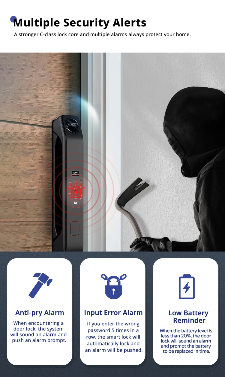 Facial Recognition Video call Automatic Door Lock TUYA Front Door Fingerprint Sm