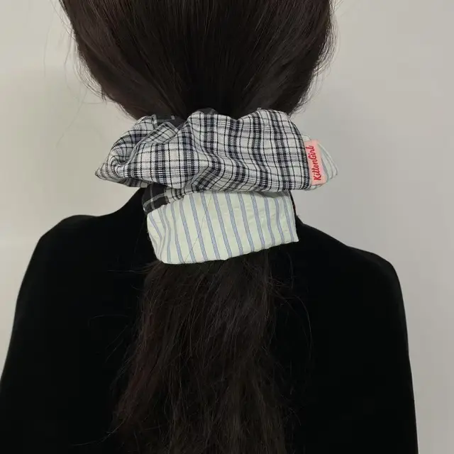 1PC Plaid And Striped Mixed Hair Scrunchie, Retro Fashion Hair Accessory For Women 2