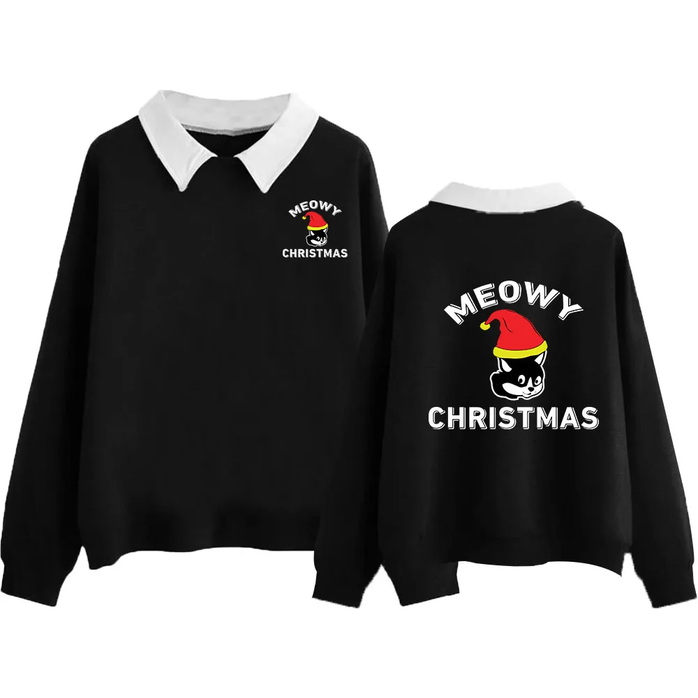 

Meowy Christmas Print Casual Sweatshirts Fake Two Pullover