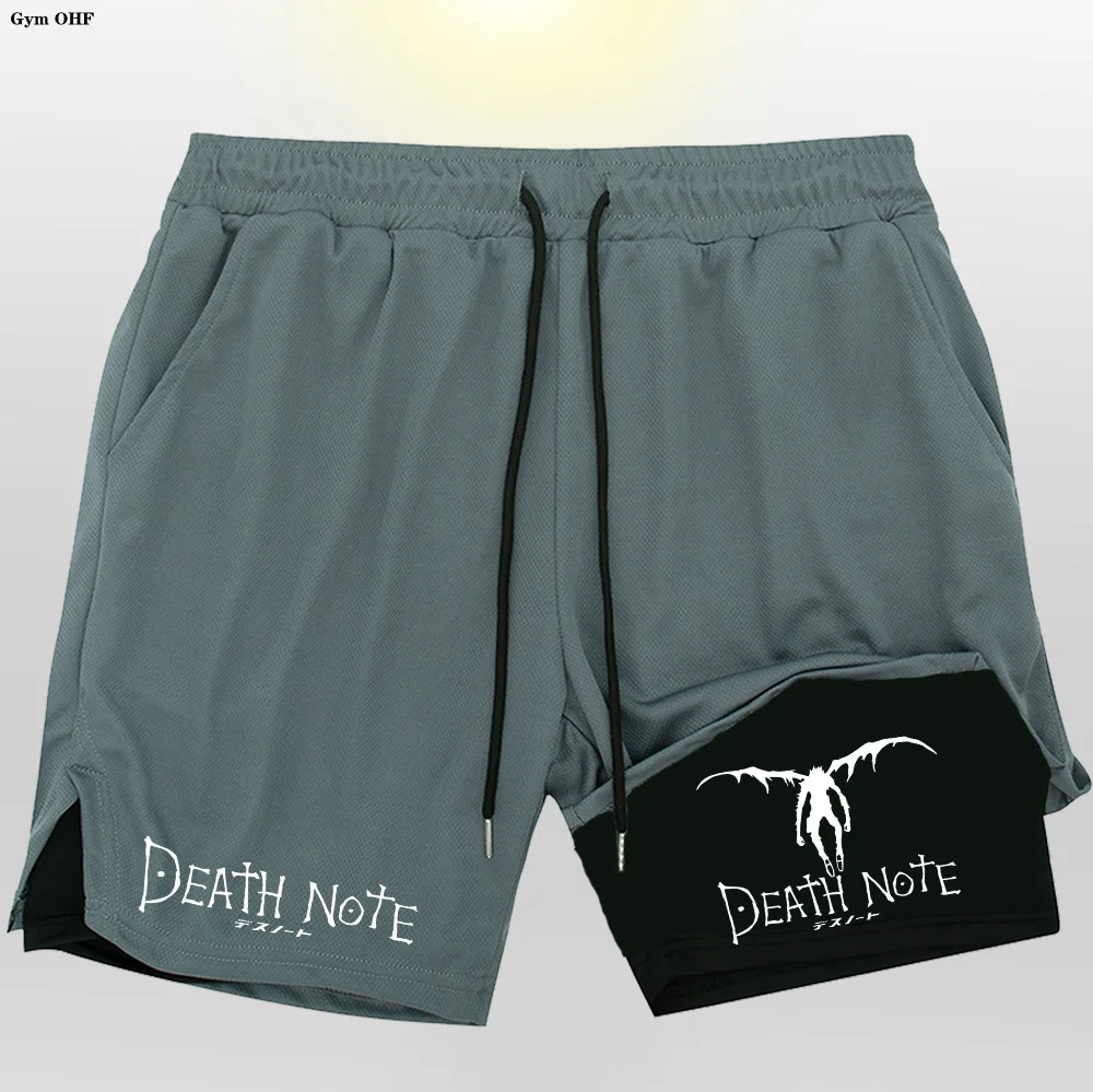 Men's Sports Shorts Anime Death Note Printing GYM Casual Sport Compression Shorts Workout Running Mesh 2 in 1 Shorts Rashgard 4