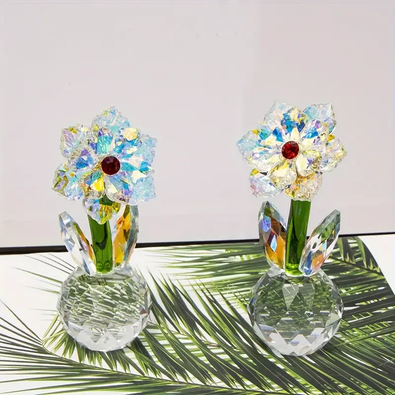 1 pc crystal Sunflower statue, glass floral decoration, romantic Valentine's Day wedding gift, decorative Suncatcher collection