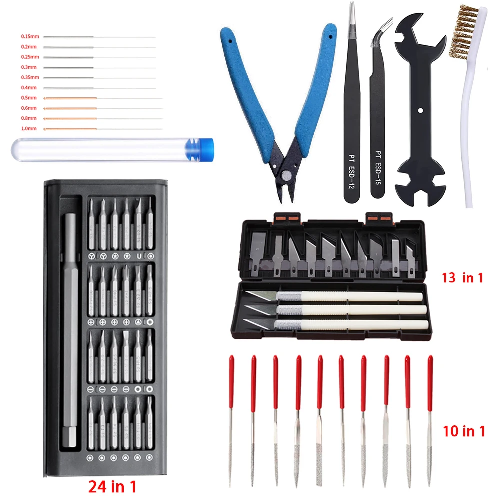 

62PCS/Lot 3D Printer Tools Screws Driver Nozzle Cleaning Needles Wrench Models Polish Carving Knife