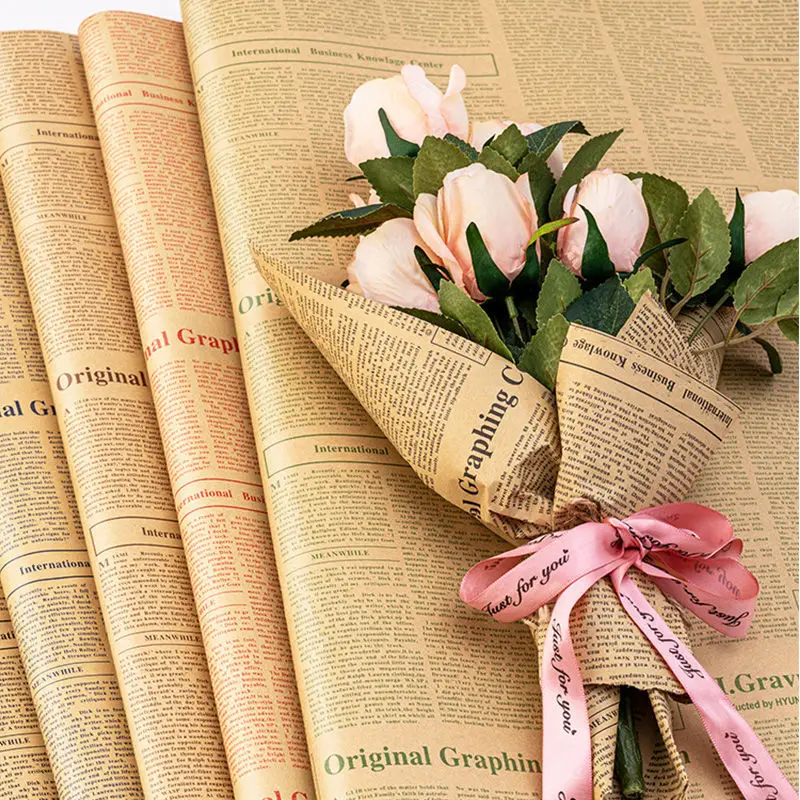 

Book Wrapping Paper Fresh Flower Shop Retro Nostalgic English Newspaper Gifts Kraft Paper Flower Bouquet Material Flower Art Wra