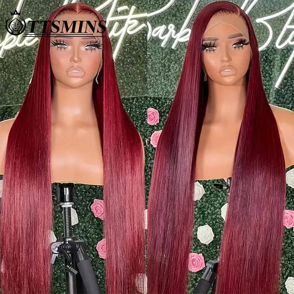 

Long Burgundy Red 13x4 Lace Front Human Hair Wigs 99J Colored Glueless Straight HD Brazilian Lace Frontal Wig Pre Plucked 180%