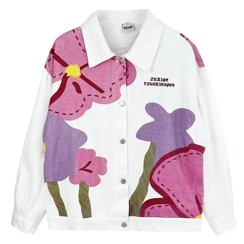White Design Flower Denim Coat Women's Spring And Autumn 2025