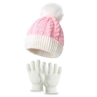 Marry Christmas Hat Gloves Set for Baby Cute Fur Ball Children Knitting Hats Boys Girls Winter Warm Accessories 1-4 Years Old 4