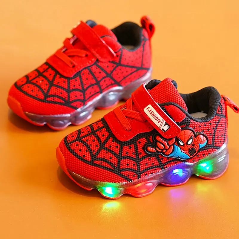 Baby Kids Spiderman Cartoon LED Luminous Shoes Children Glowing Sneakers for Boys Girls Light Mesh Sport Toddler Boots 1