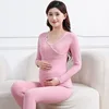 Pregnant Women's Clothing Set Autumn And Winter German Fleece Thermal Underwear With Cups Nursing Clothes Homewear Two-Piece Set 6