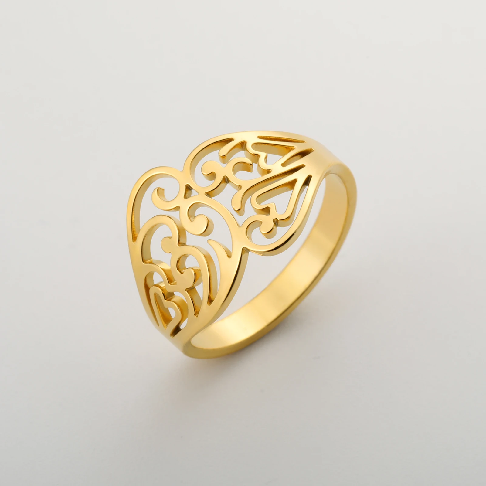 Kkjoy Trendy Edelstahl Gold Farbe Liebe Filigrane Blume Finger Ringe Für Frauen für Party Hochzeit Jahrestag Schmuck Geschenk – Detail 2