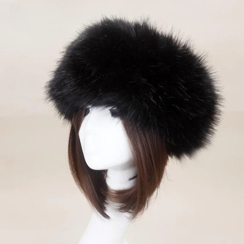 Winter Thick Furry Hairband Fluffy Russian Faux Fur Women Girl Fur Headband Hat Winter Outdoor Earwarmer Ski Hats