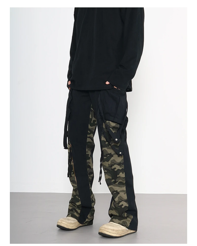 Description Picture 6 of itemMen Patchwork Camouflage Cargo Pants Streetwear Side Pockets Harajuku Joggers Unisex Hip Hop Baggy Loose Straight Flare Trousers