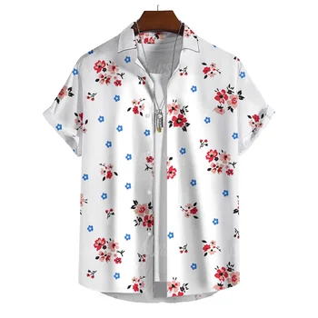 Simple Men's Shirt 3d Floral Print Hawaiian Shirt Men's Daily Casual Short Sleeve Shirt Loose Plus Size Men's Short Sleeve Shirt