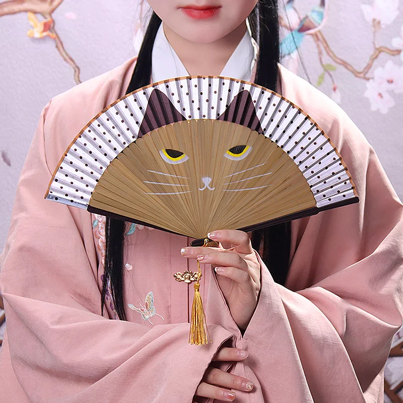 

6Styles Folding Cartoon Cat Fans With Tassel Lovely Anime Performances Cosplay Hand Prop Popular Wedding Party Decorating Gift
