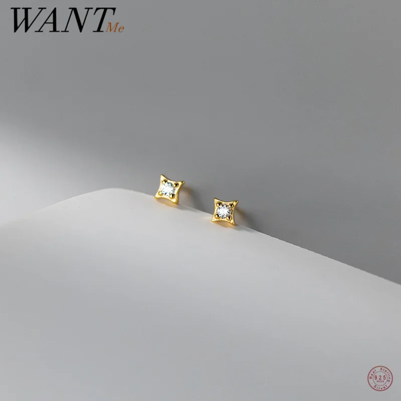 WANTME-pendientes de plata de ley 925 con forma de estrella para mujer, aretes pequeños de circonita, Piercing de hueso de oreja de bebé, accesorios de joyería