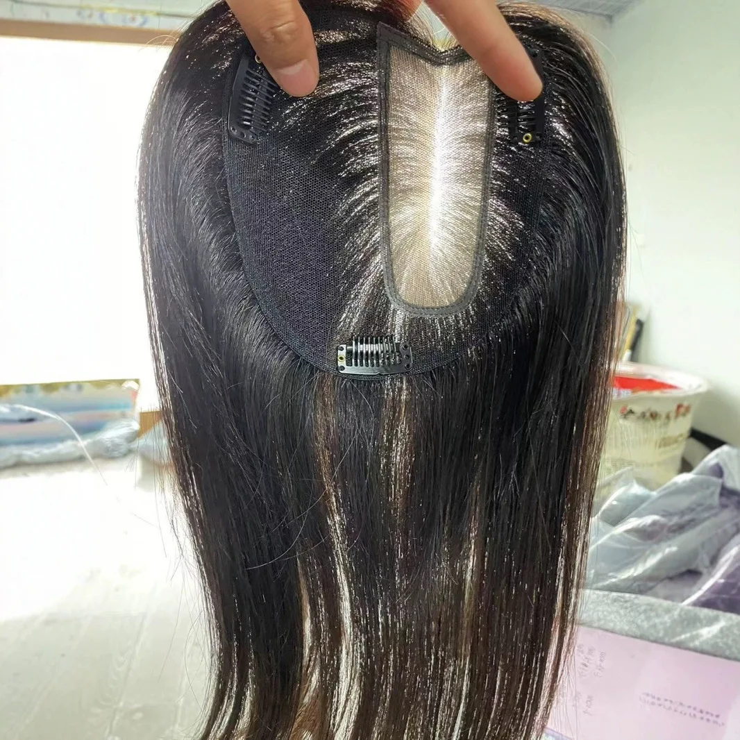 Ashely Swiss Lace All Hand-woven Human Hair Pieces Human Hair Nature Hair Extension Lace & PU Middle and Side Division Hairline