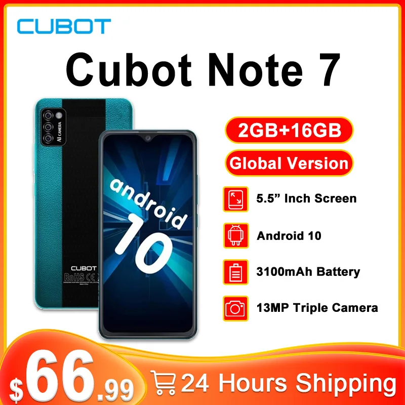 Смартфон Cubot Note 7 глобальная версия дюйма 2 + 16 ГБ тройная камера 13 МП 4G LTE 5 мА · ч