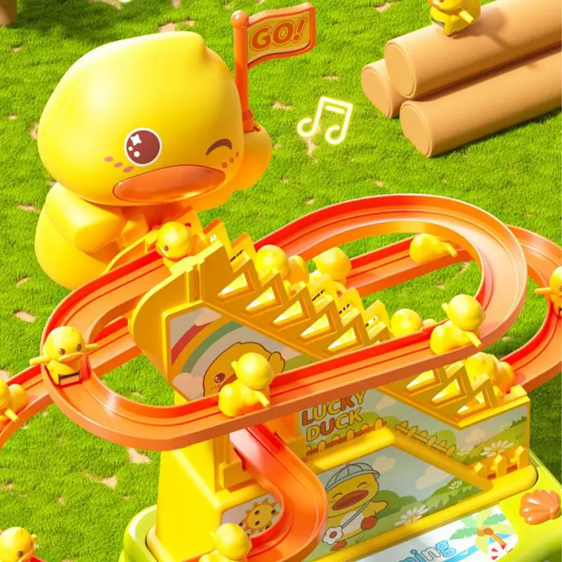 Duck Climbing Stairs Toy Electric Duck Track Slide Toys Flashing Lights and Music Duck Roller Coaster Toy for Kids Birthday Gift 4