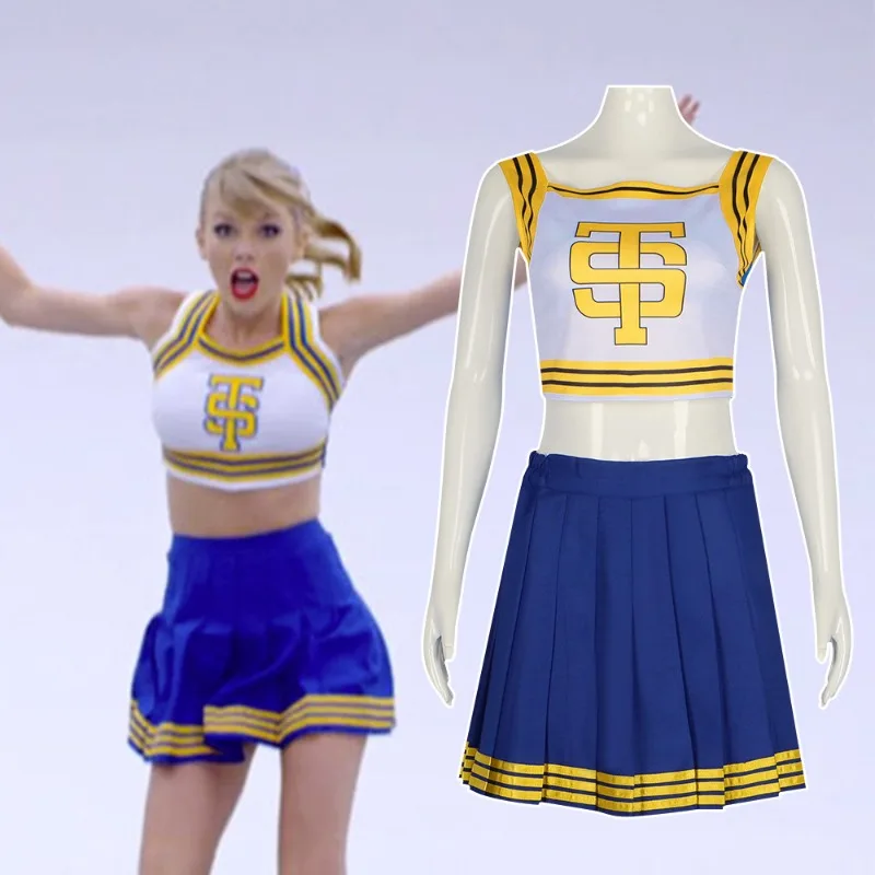 Taylor Cheerleader Uniform Ts Shake It Off Blue White Cheerleading Gonna Outfit Swift Cosplay Party Costume Per La Ragazza Delle Scuole Superiori