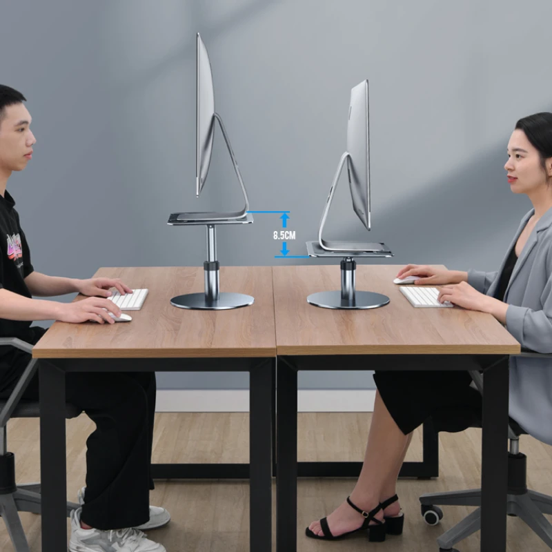 

Elevated computer stand with metal desktop display