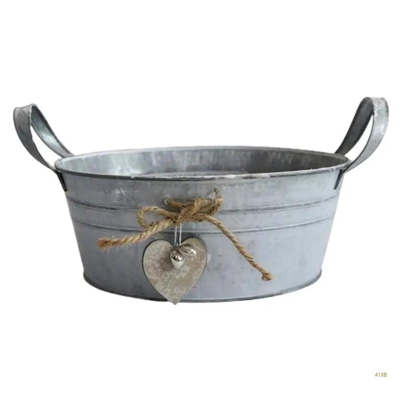 Small Galvanized Buckets Oval Metal Pails For Plants Rustic Home Decor 41XB 1 Pack