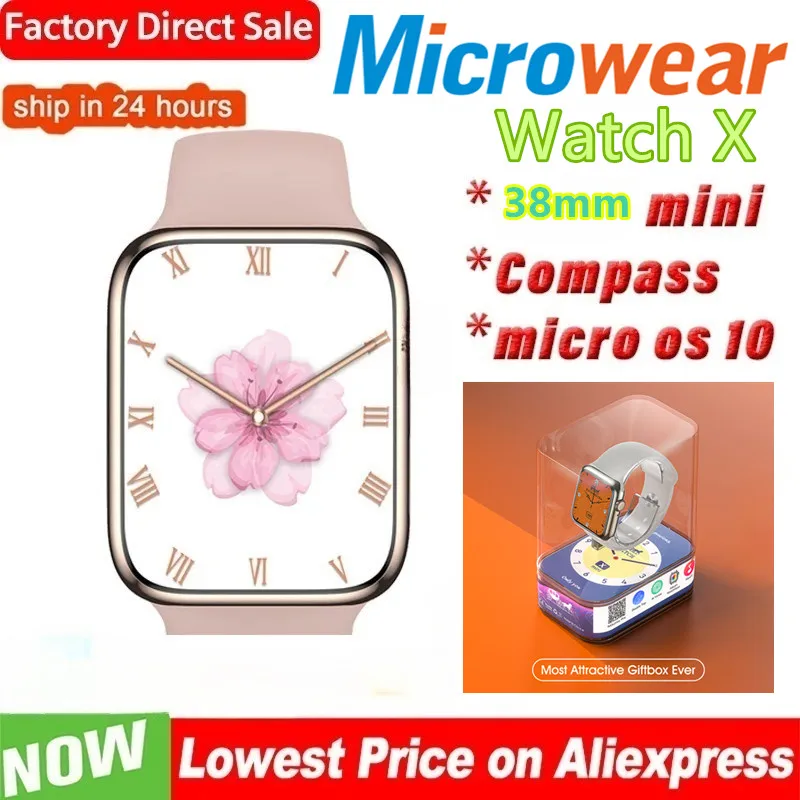 Microwear WatchX 미니 스마트 워치 여성용  스마트워치, 무선 충전, ECG NFC GPS 트래커, 38mm, 체온 1.38 인치