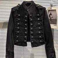 Chaqueta Mujer métal Double boutonnage col montant conception Denim veste haut Denim femmes vêtements pardessus américain vêtements d'extérieur 1