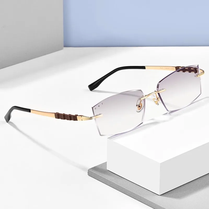 

Vazrobe Titanium Rimless Men Eyeglasses Frame Male Glasses Myopic Optical Spectacles for Prescription Receipt Tint MR-8 Lens
