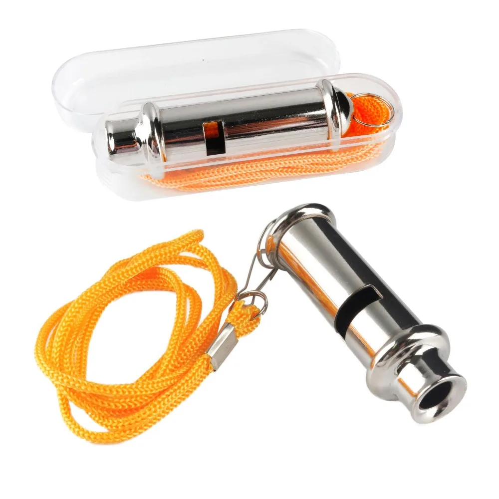 Metal Whistle With Neck Chain Stainless Steel Lanyard Police Whistle High Frequency Outdoor