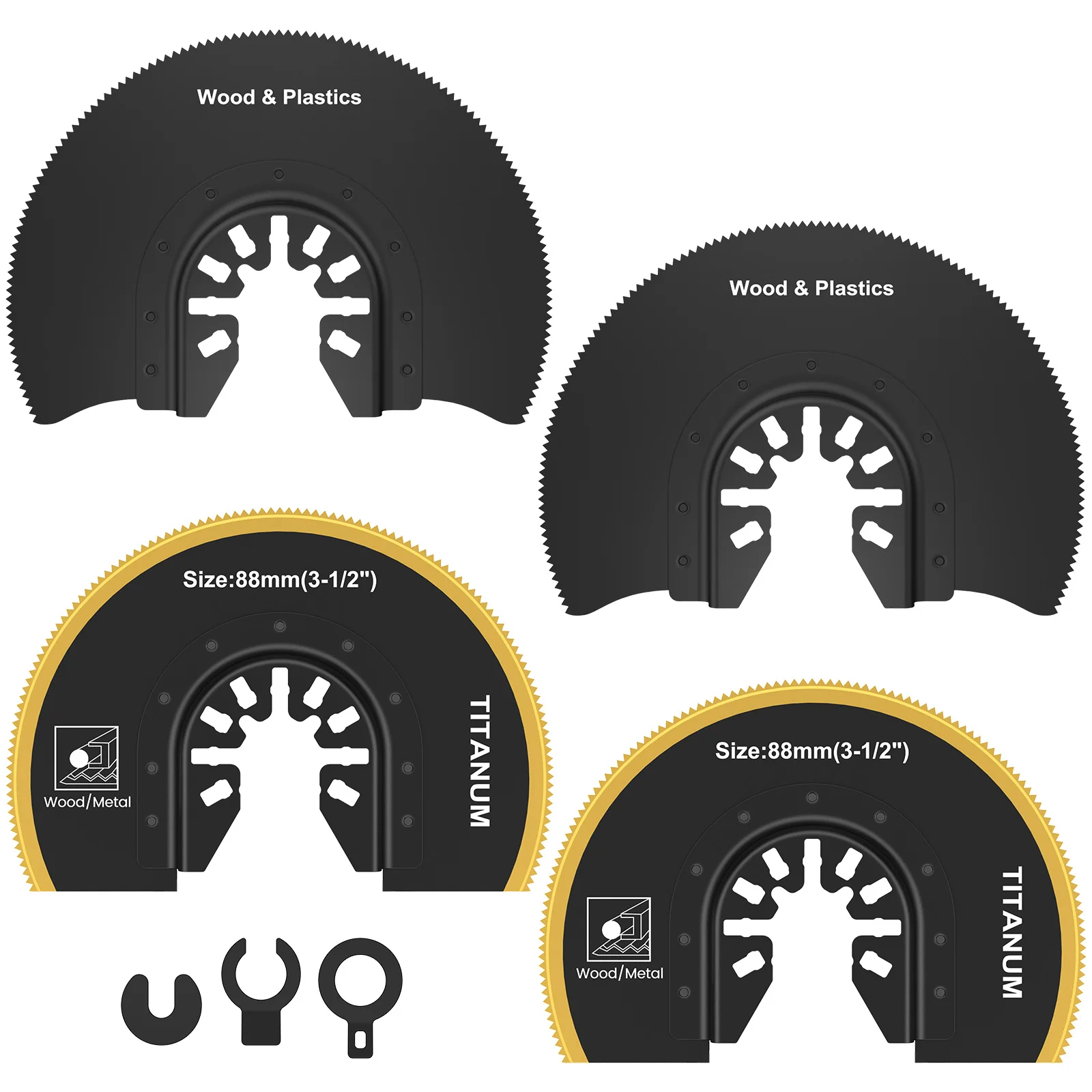 

4Pcs Oscillating Saw Blades Set Universal Semi Circle Titanium Bimetal Saw Blades Multipurpose High Carbon Steel Saw Blades