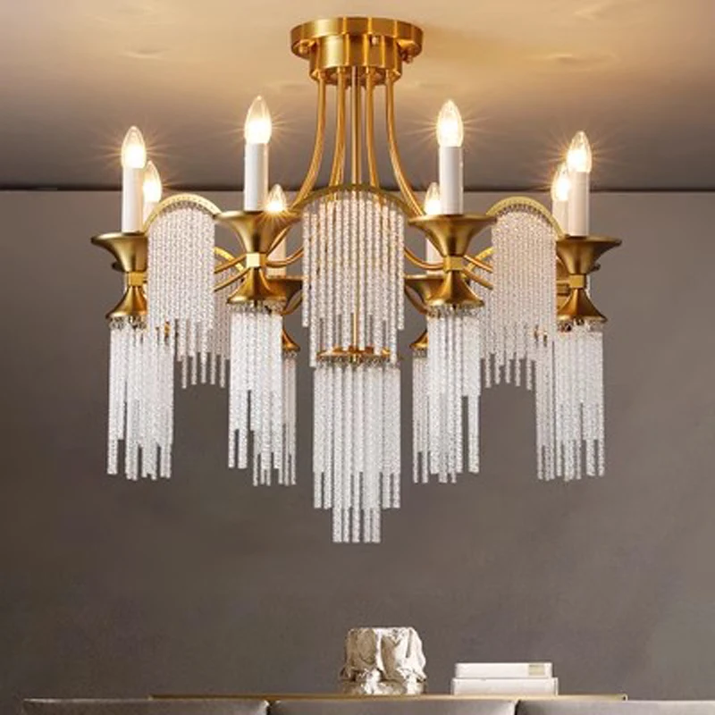 

French Luxury Crystal Pendant Chandeliers Lights Fixture American Romantic Chandelier Home Indoor Hotel Dining Room Luminaria