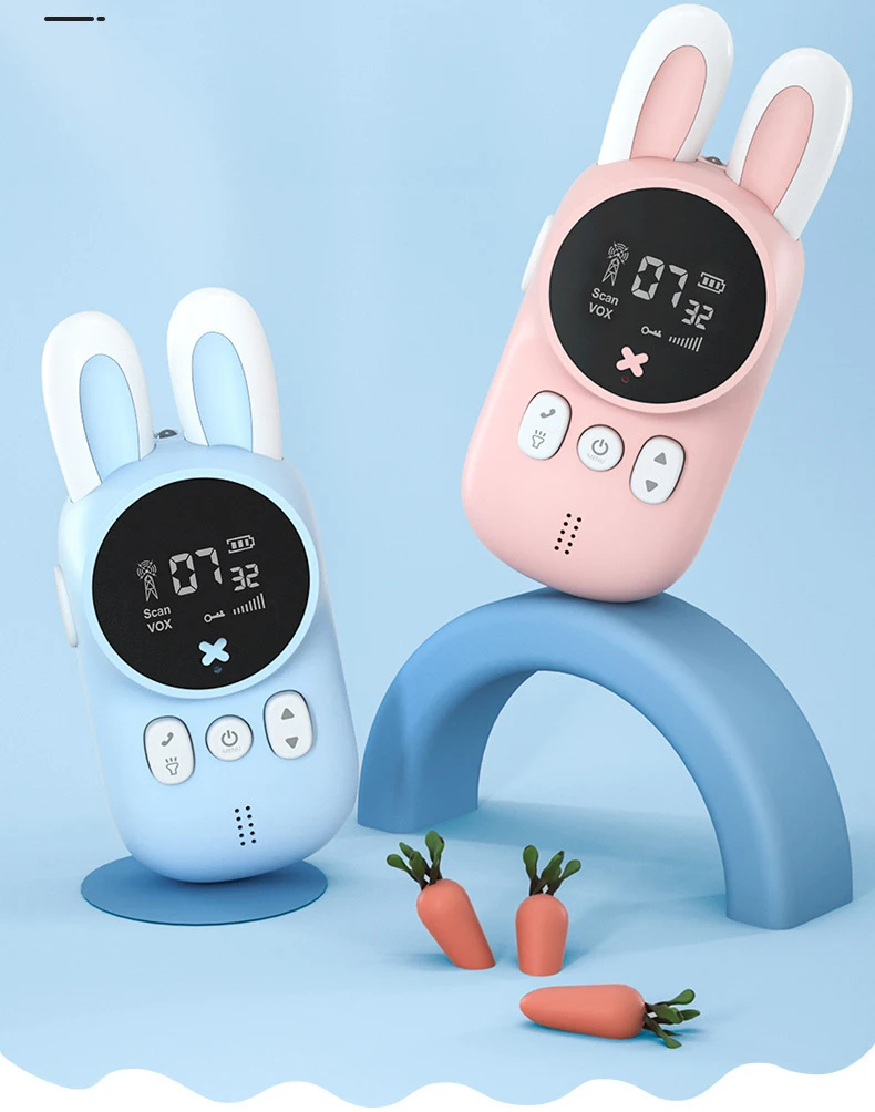 New 2PCS Rabbit Walkie Talkie 3KM Range Handheld Transceiver UHF Radio Lanyard Children Birthday Gift Mini Kids Toys Interphone 4