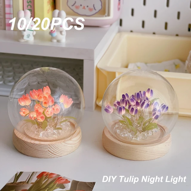 Luz de noche de tulipán hecha a mano, lámpara de mesa de flores