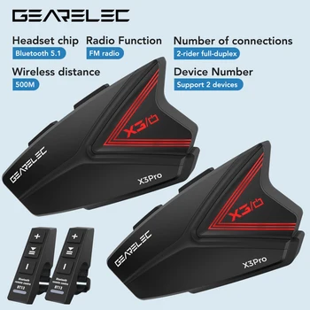 GEARELEC X3 Pro 오토바이 블루투스 헤드셋, FM 라디오 조명, 스테레오 음악 헬멧, 라이더 2 명, 500m, 인터콤 헤드셋