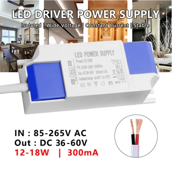 300mA 12-18W 조명 변압기 85-265V AC-DC 36-60V LED 램프 드라이버 정전류 다운 라이트용 전원 공급 장치 변환기