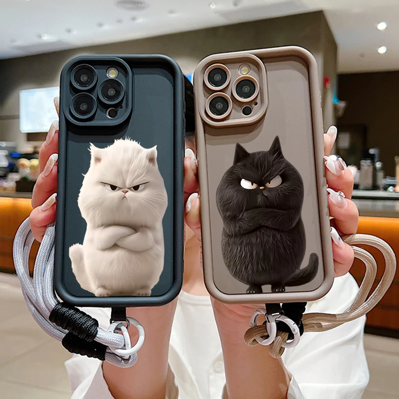 Charming Black Cat Soft Lanyard Rope Phone Case Cover