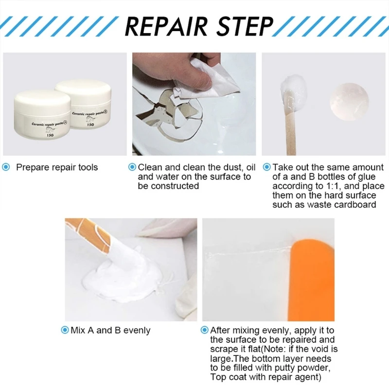 Ceramic Repair Paste Tub Tile & Shower Porcelain Repair for Crack Chip Bathroom Tub Floor