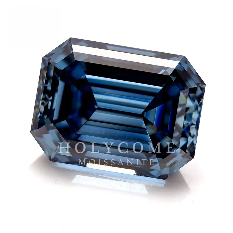 

2024 Fancy Vivid Blue Color Synthetic Diamond Emerald cut Loose Moissanite Blue Moissanite For Custom Jewelry