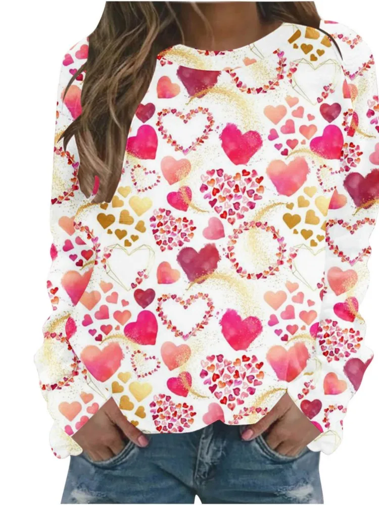 

Women's 2024 Fashion Long Sleeved Round Neck Sweater Valentine's Day Women's Letter Love Plush Thickened Raglan Sleeve Sweater