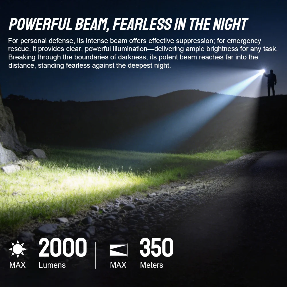 트러스트파이어 T25R 2000LM 전술 손전등 3000mAH 18650 충전식 LED 토치 350미터 강력 빔 듀얼 테일 스위치 포함