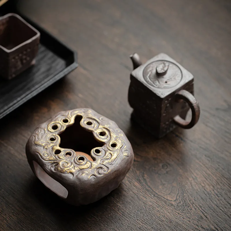 Retro Gilded Old Rock Mud Tea Warmer Holder Candle Heater Stove Kettle Stand Baked Milk Jar Carbon Furnace Drinkware Supplies